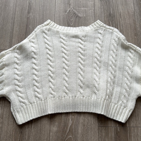 Cable Knit Drop Shoulder Crop Sweater,Long Sleeve Tops (NEW) - Picture 2 of 8